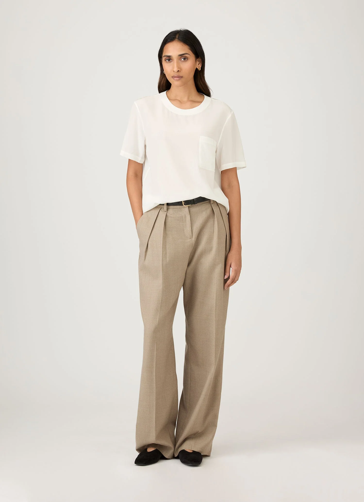 Women&rsquo;s Woven Silk T-shirt in Ecru